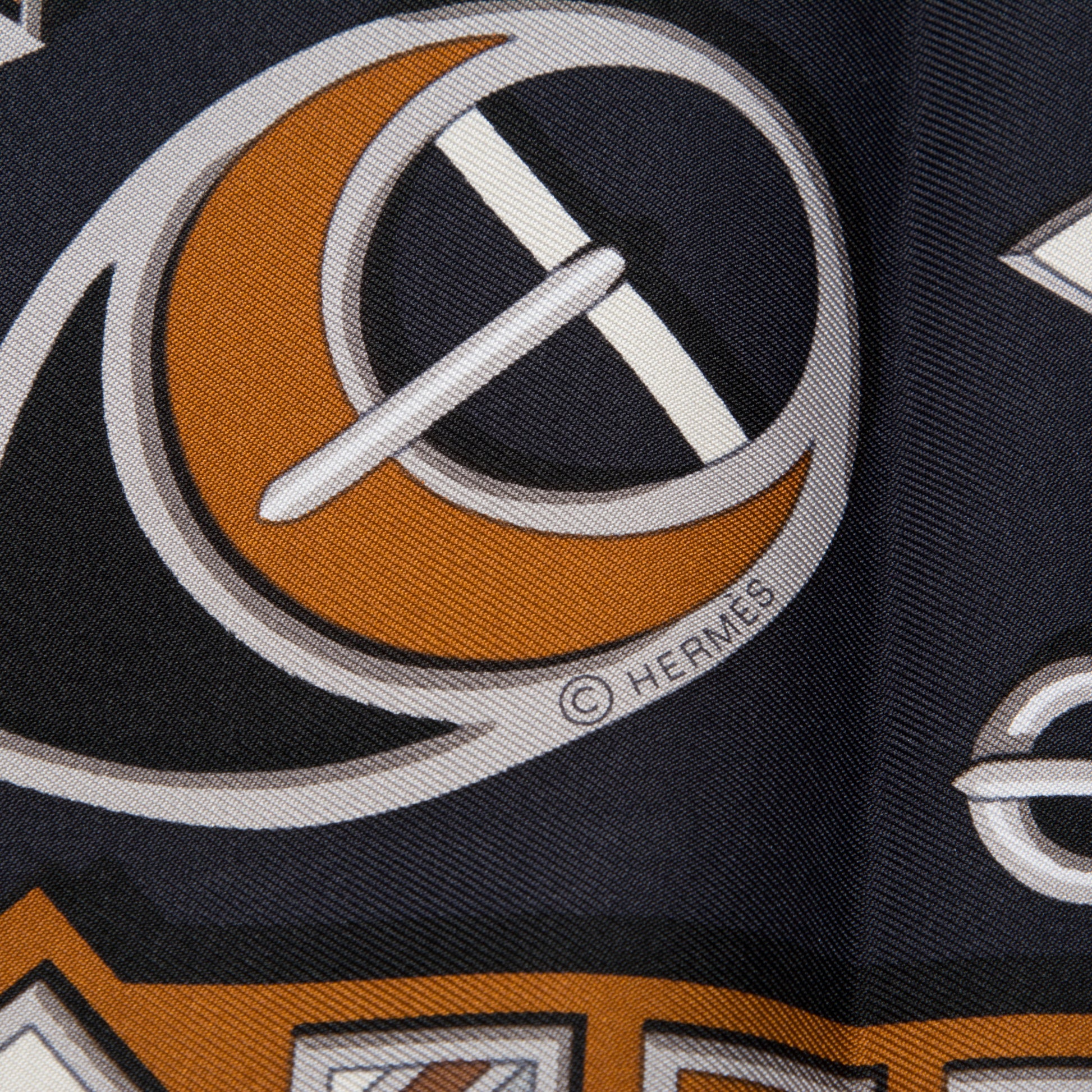 Hermes Silk Carre En Boucles Scarf 90 Black Gris Caramel 5 of 7