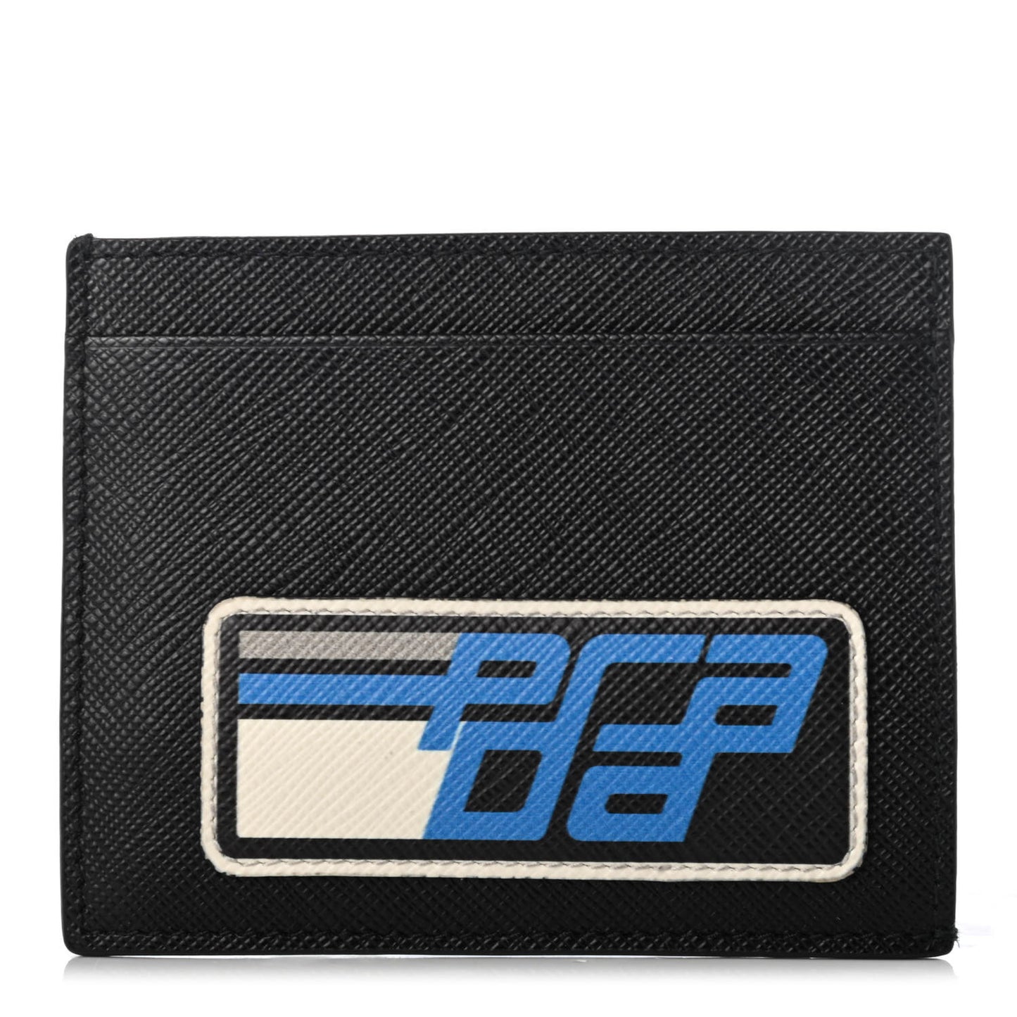 Saffiano Racing Logo Patch Card Holder Black Azzurro