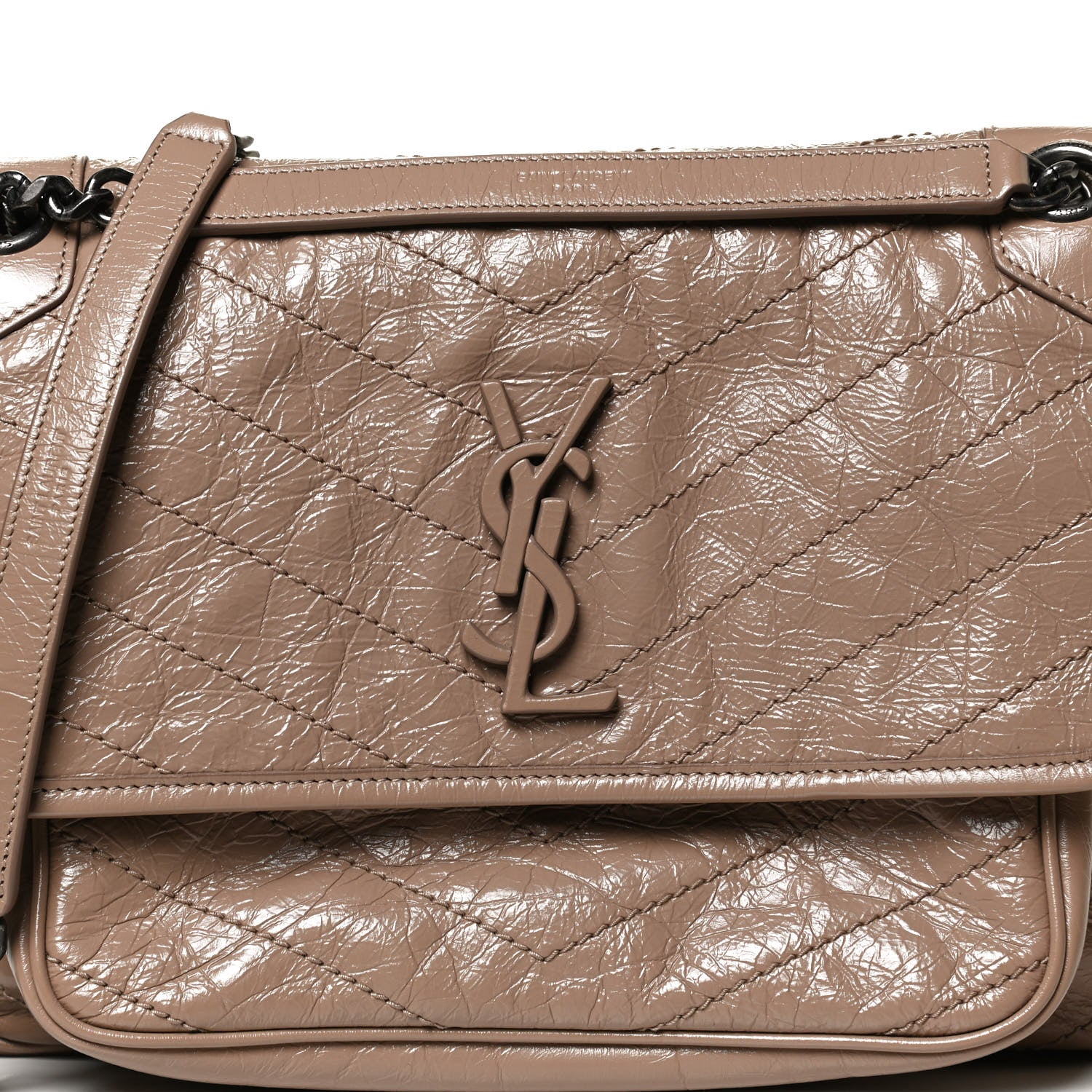 Saint Laurent Crinkled Calfskin Matelasse Monogram Medium Niki Chain Satchel Light Taupe 9 of 11