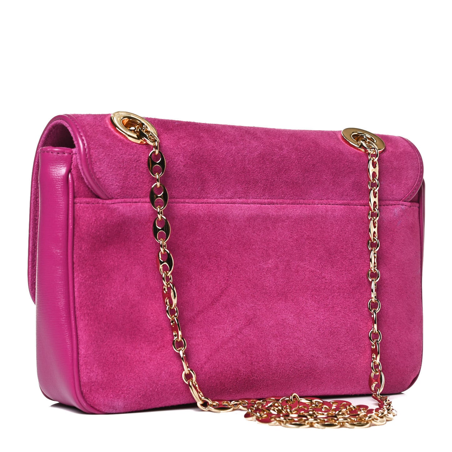 Suede Azalea Calfskin Small Marina Chain Shoulder Bag Fucsia