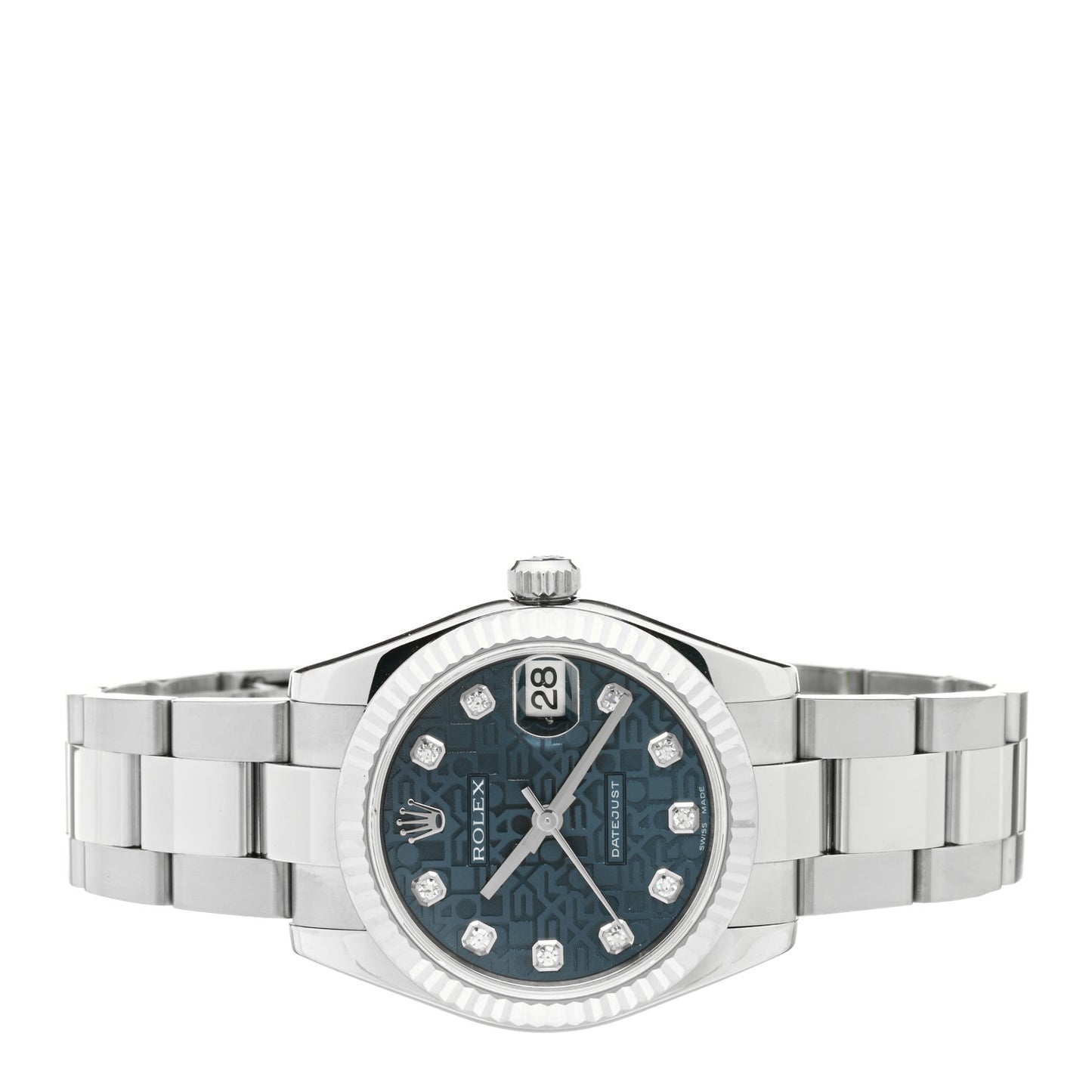 Stainless Steel 18K White Gold Diamond 31mm Oyster Perpetual Datejust Watch Blue 178274