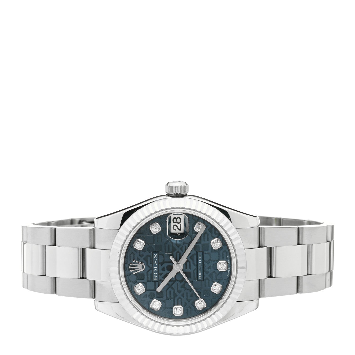 Rolex Stainless Steel 18K White Gold Diamond 31mm Oyster Perpetual Datejust Watch Blue 178274 2 of 5