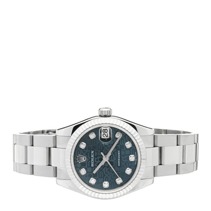 Rolex Stainless Steel 18K White Gold Diamond 31mm Oyster Perpetual Datejust Watch Blue 178274 2 of 5