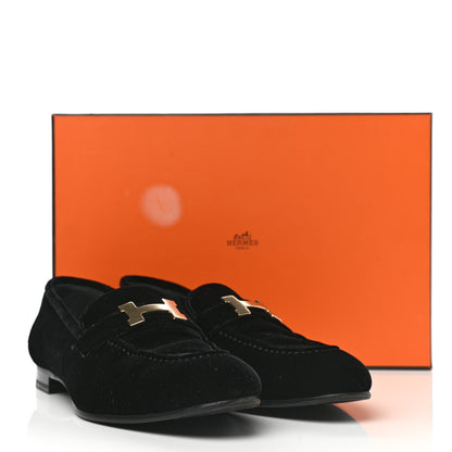 Hermes Velvet Womens Paris Loafers 40 Black 9 of 9
