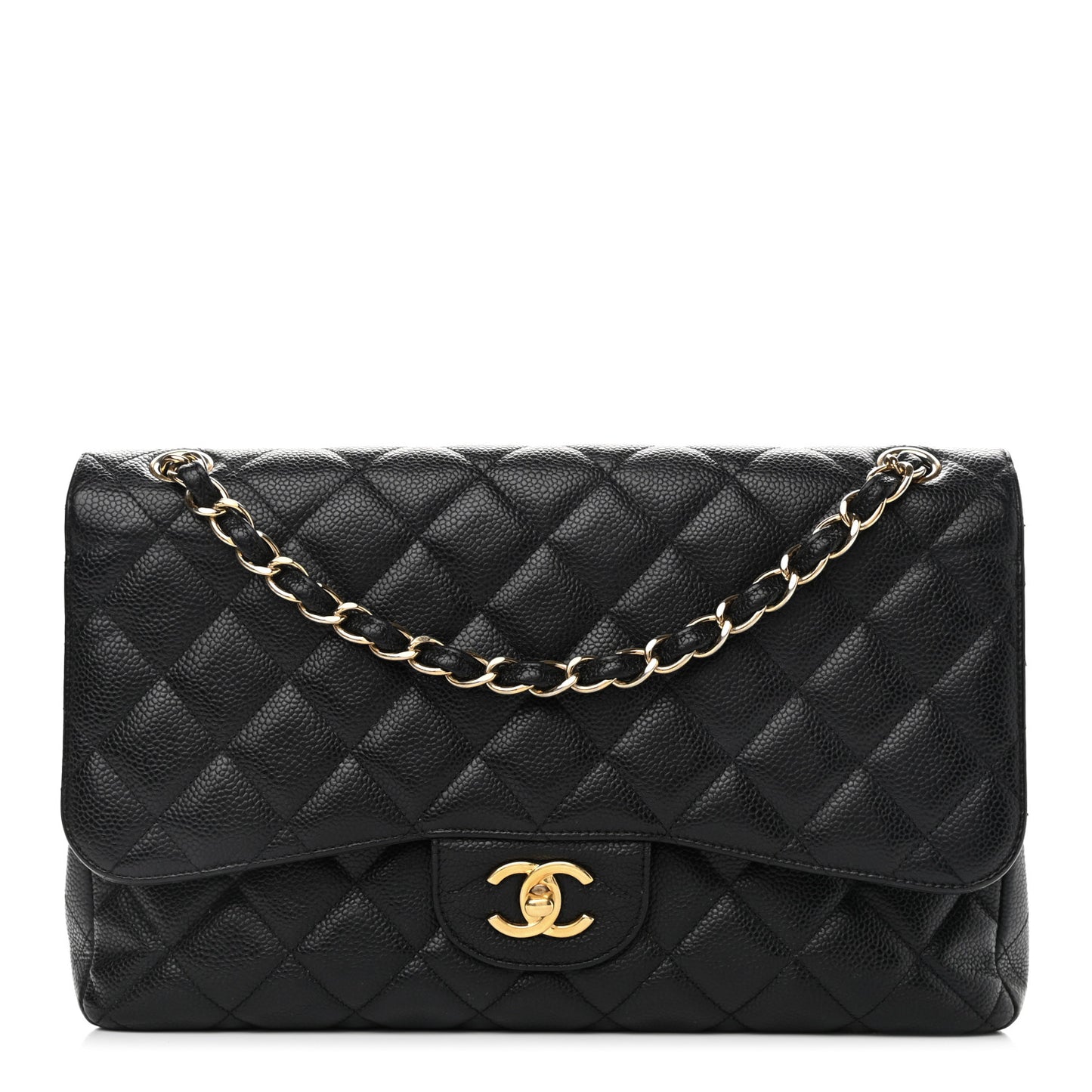 Caviar Quilted Jumbo Double Flap Black