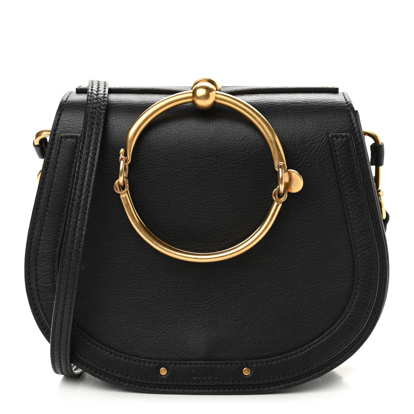 Calfskin Suede Medium Nile Bracelet Bag Black