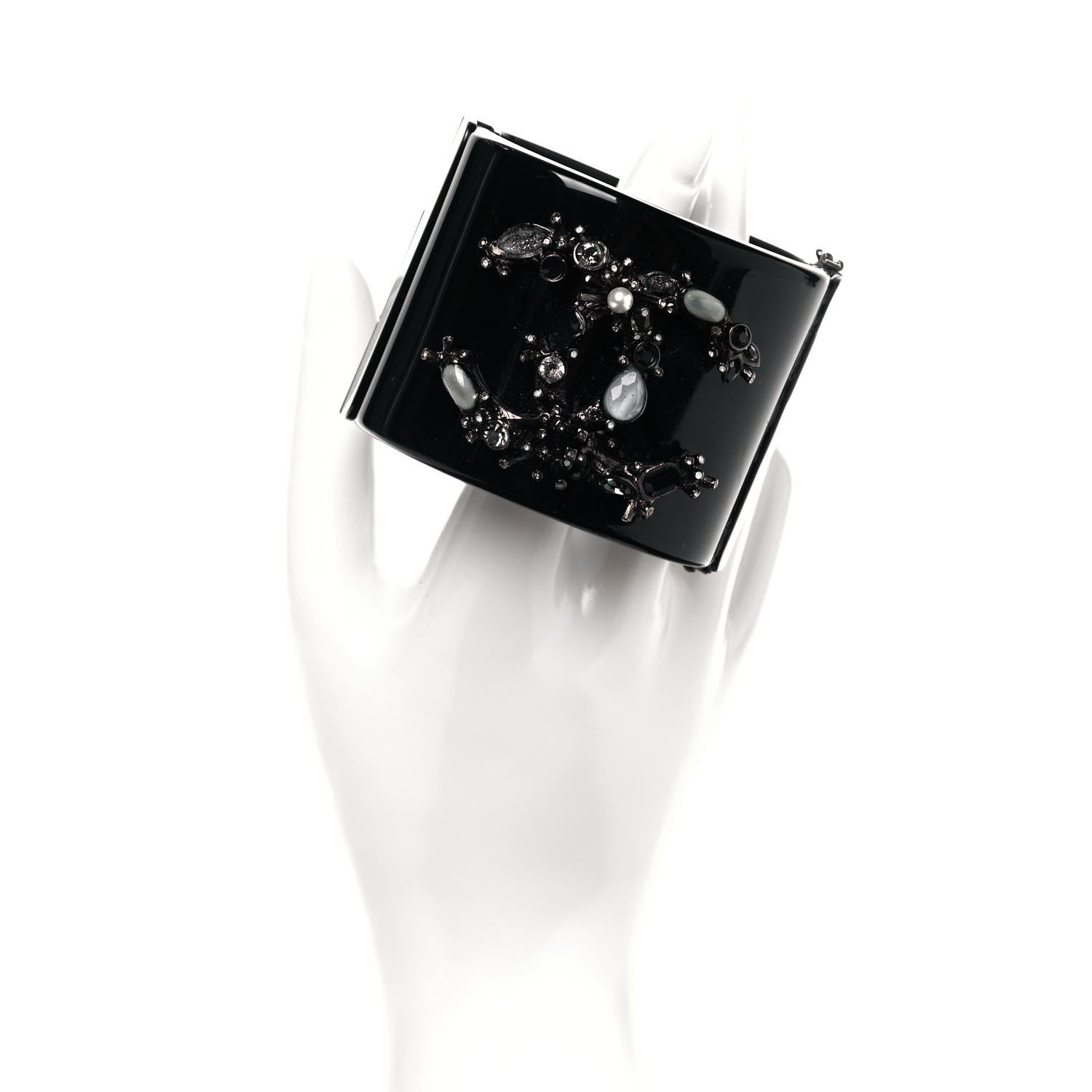 Chanel Crystal Marquise CC Logo Cuff Bracelet Black Multicolor 2 of 9