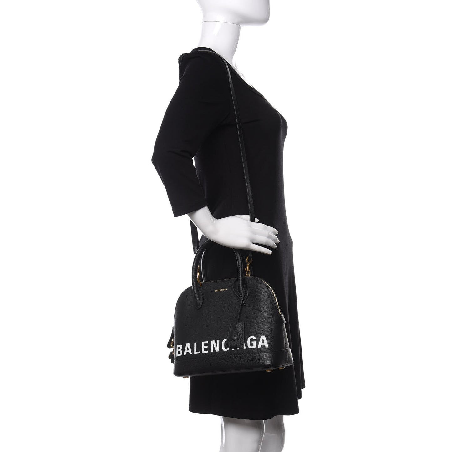Signature Grained Calfskin Logo S Ville Top Handle Bag Black