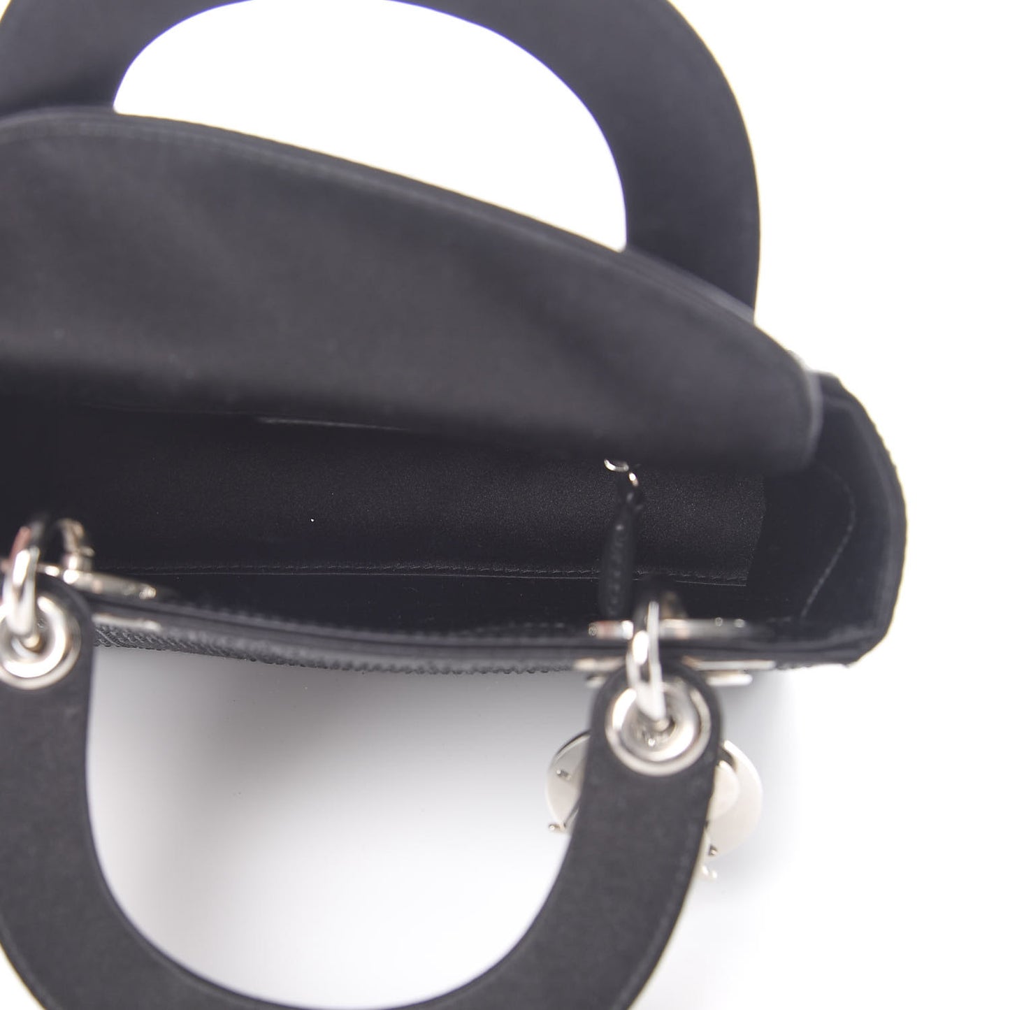 Satin Crystal Cannage Mini Lady Dior Black