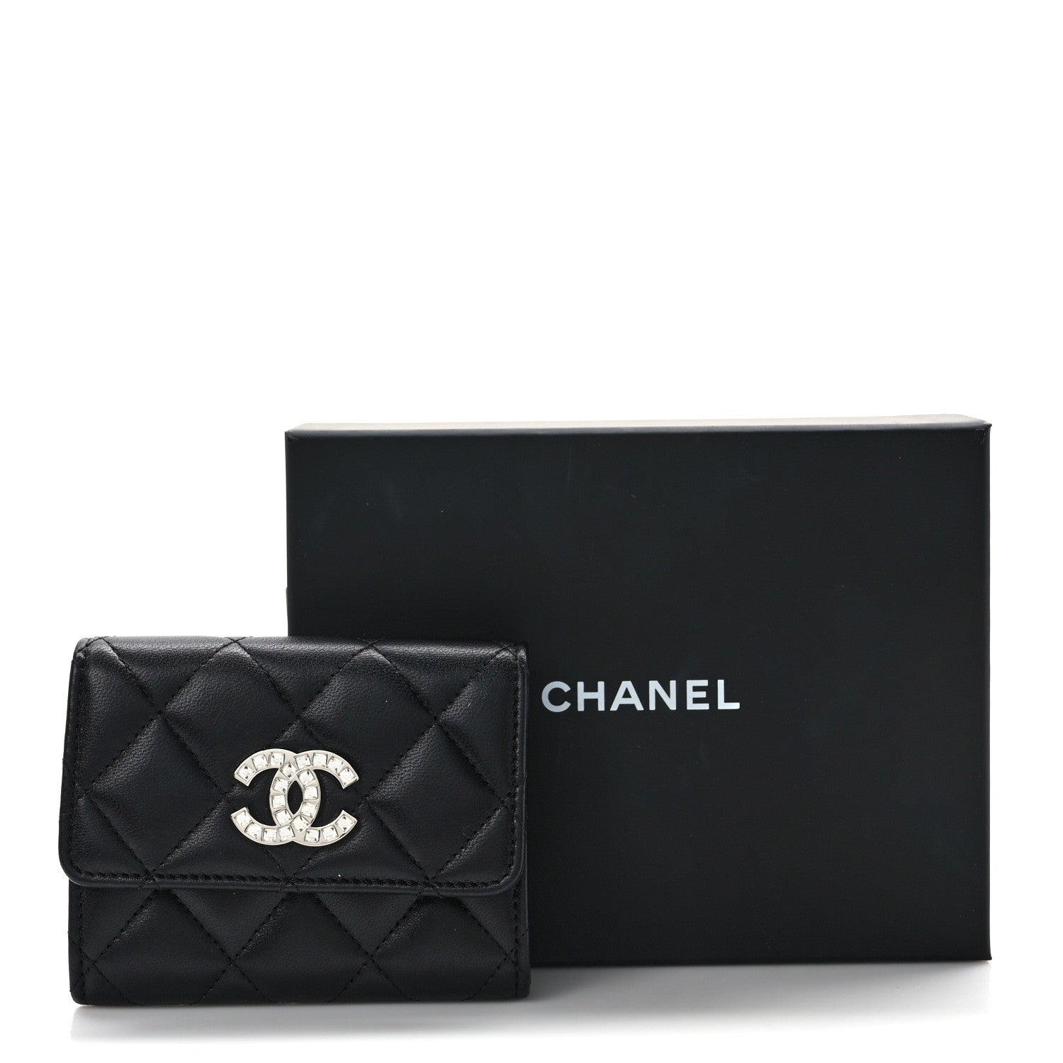 Chanel Lambskin Quilted Flap Baguette Crystal Card Holder Wallet Black 7 of 7