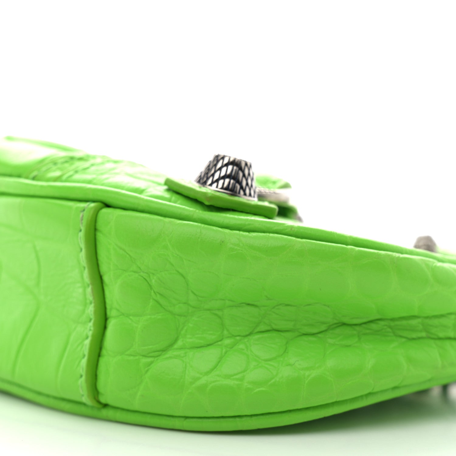Balenciaga Extra Supple Calfskin Crocodile Embossed Le Cagole Mini Purse With Chain Acid Green 10 of 12
