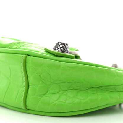Balenciaga Extra Supple Calfskin Crocodile Embossed Le Cagole Mini Purse With Chain Acid Green 10 of 12