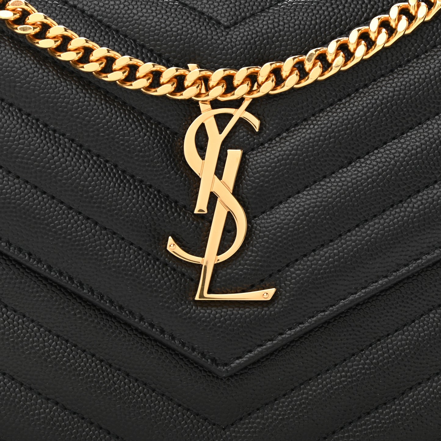 Grain De Poudre Matelasse Chevron Monogram Chain Wallet Black