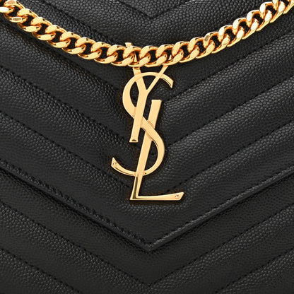 Saint Laurent Grain De Poudre Matelasse Chevron Monogram Chain Wallet Black 9 of 12