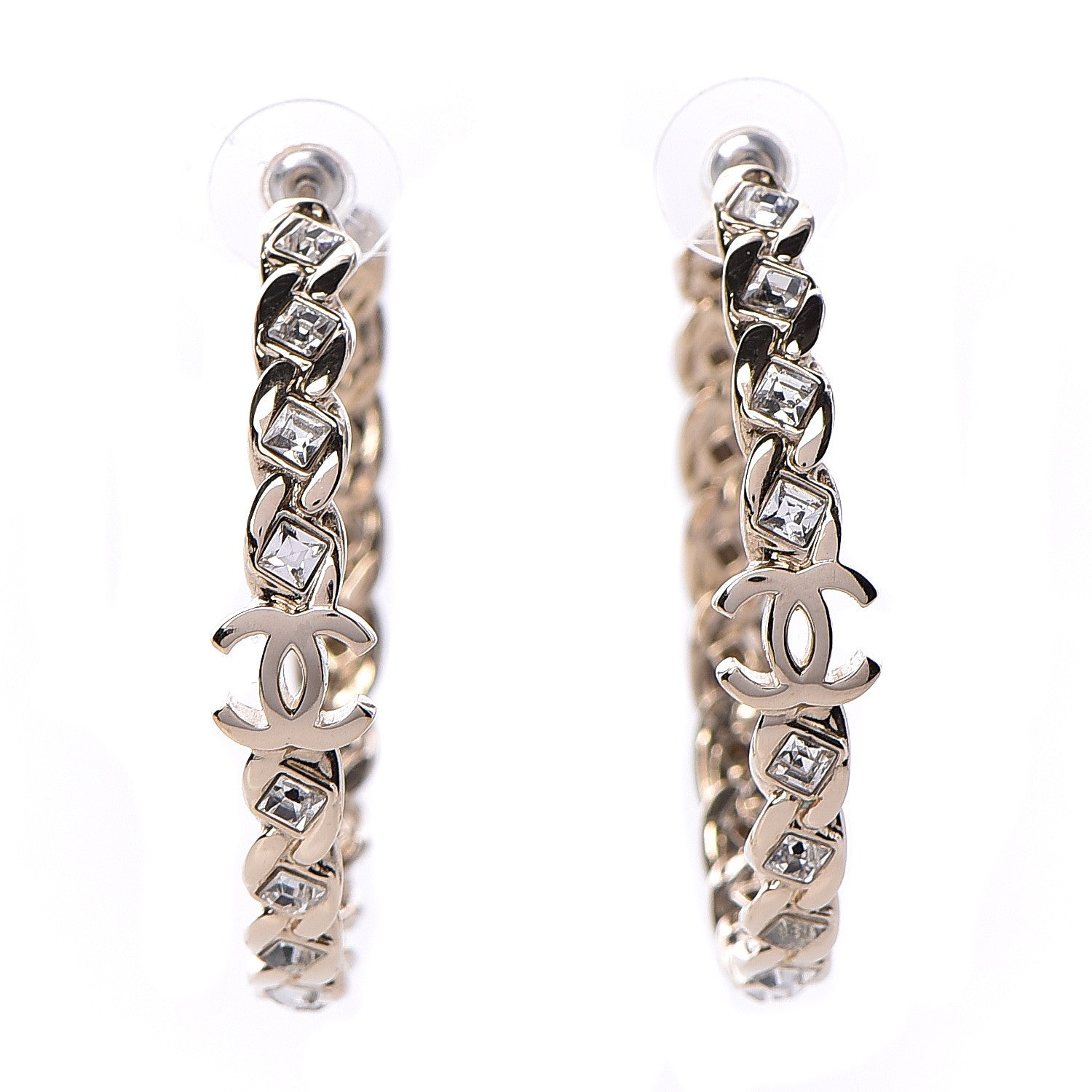 Chanel Crystal CC Hoop Earrings Gold 1 of 6