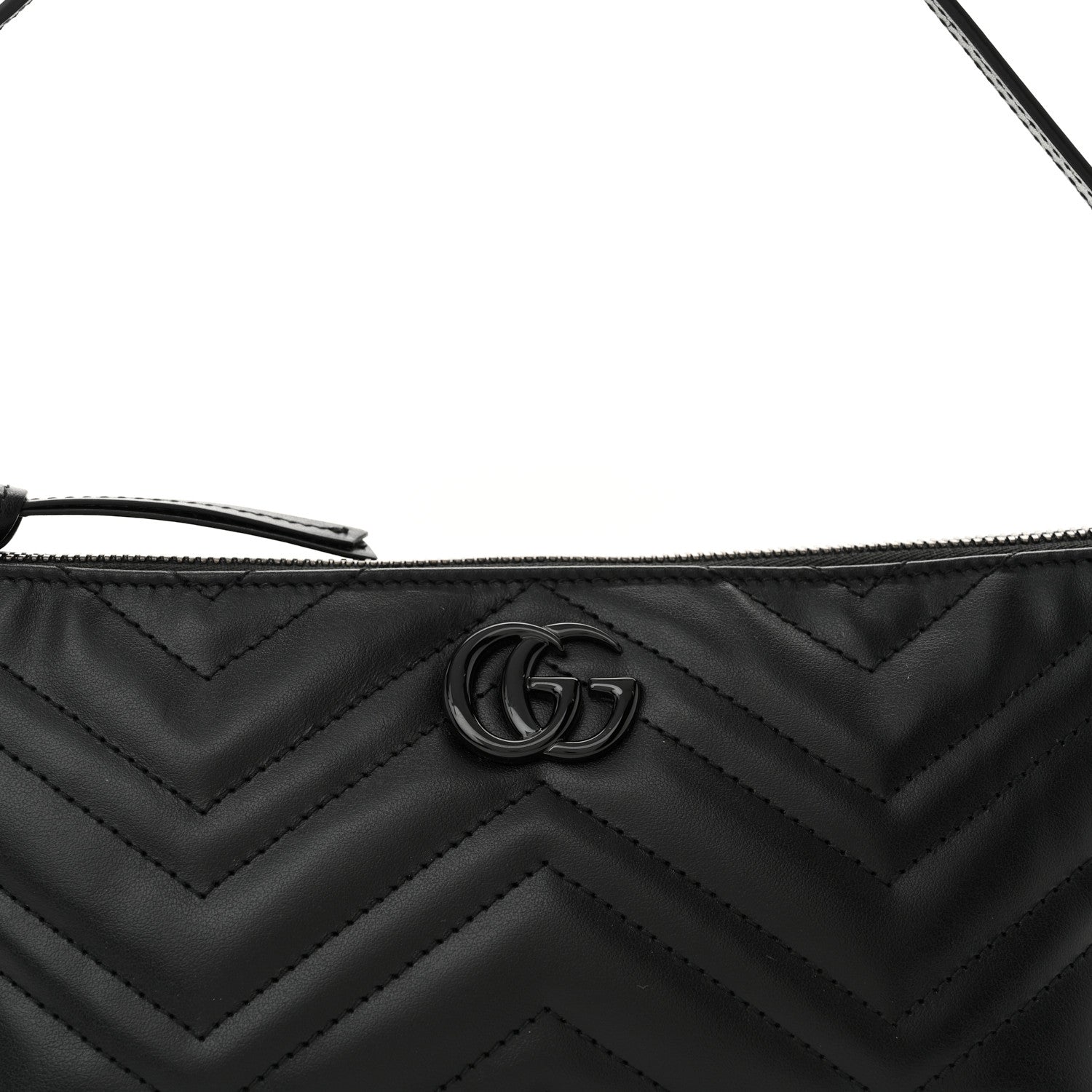 Gucci Calfskin Matelasse Chevron Monochrome GG Marmont Sling Shoulder Bag Black 8 of 11