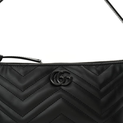 Gucci Calfskin Matelasse Chevron Monochrome GG Marmont Sling Shoulder Bag Black 8 of 11
