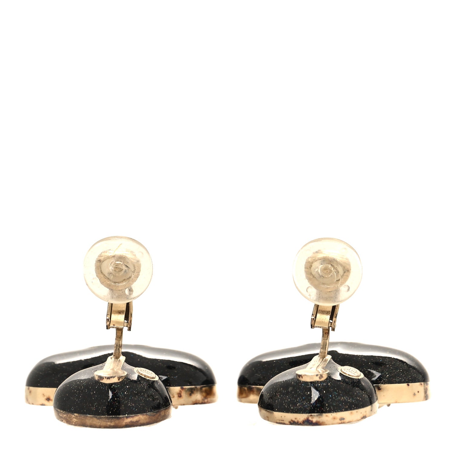 Chanel Crystal Heart CC Drop Clip On Earrings Gold 3 of 6