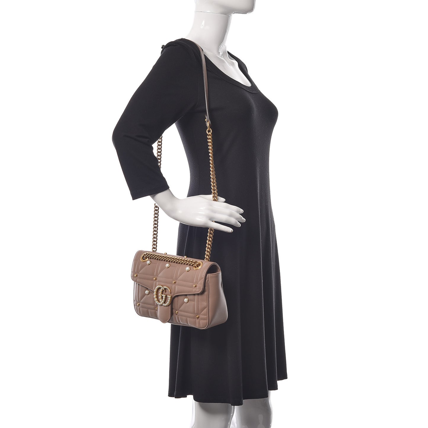 Calfskin Matelasse Studded Mini Pearly GG Marmont Shoulder Bag Porcelain Rose