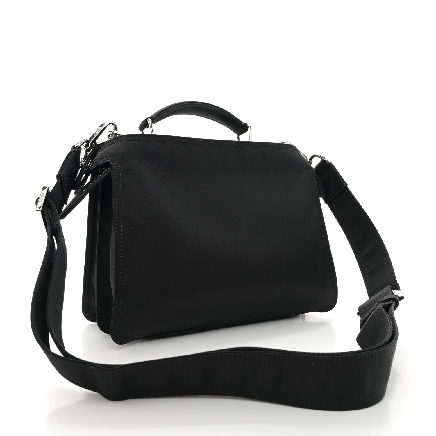 Fendi Nylon Vitello Cover Logo Embossed Mini Peekaboo I SEE U Satchel Black White 3 of 11