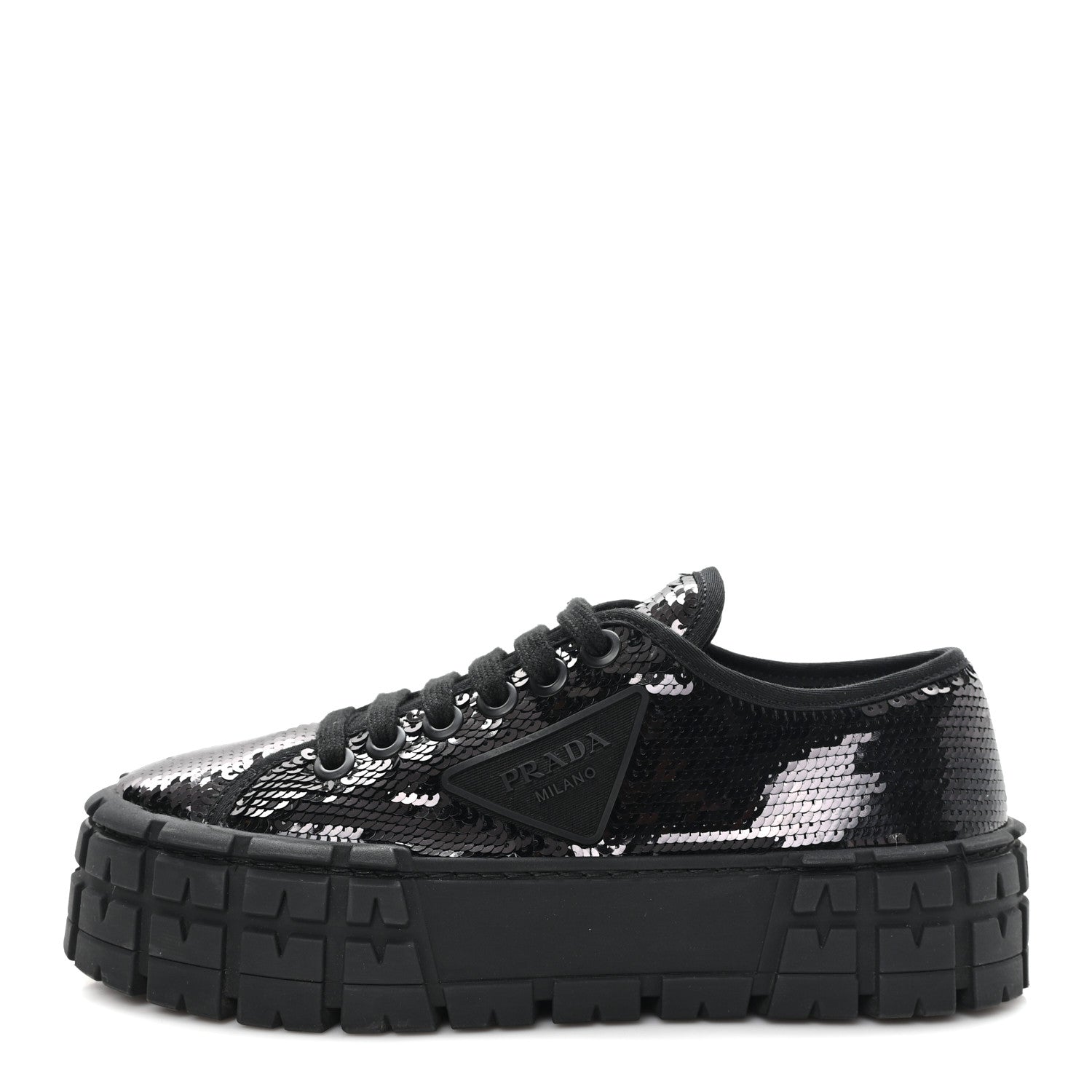 Prada Paillettes Triangle Logo Double Wheel 50mm Sneakers 37 Black 1 of 10