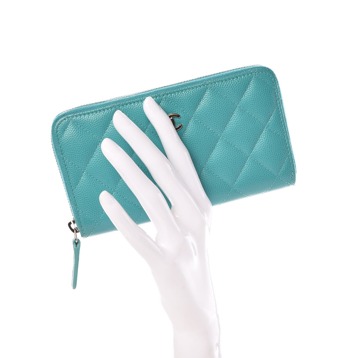 Caviar Quilted Small Zip Around Wallet Turquoise
