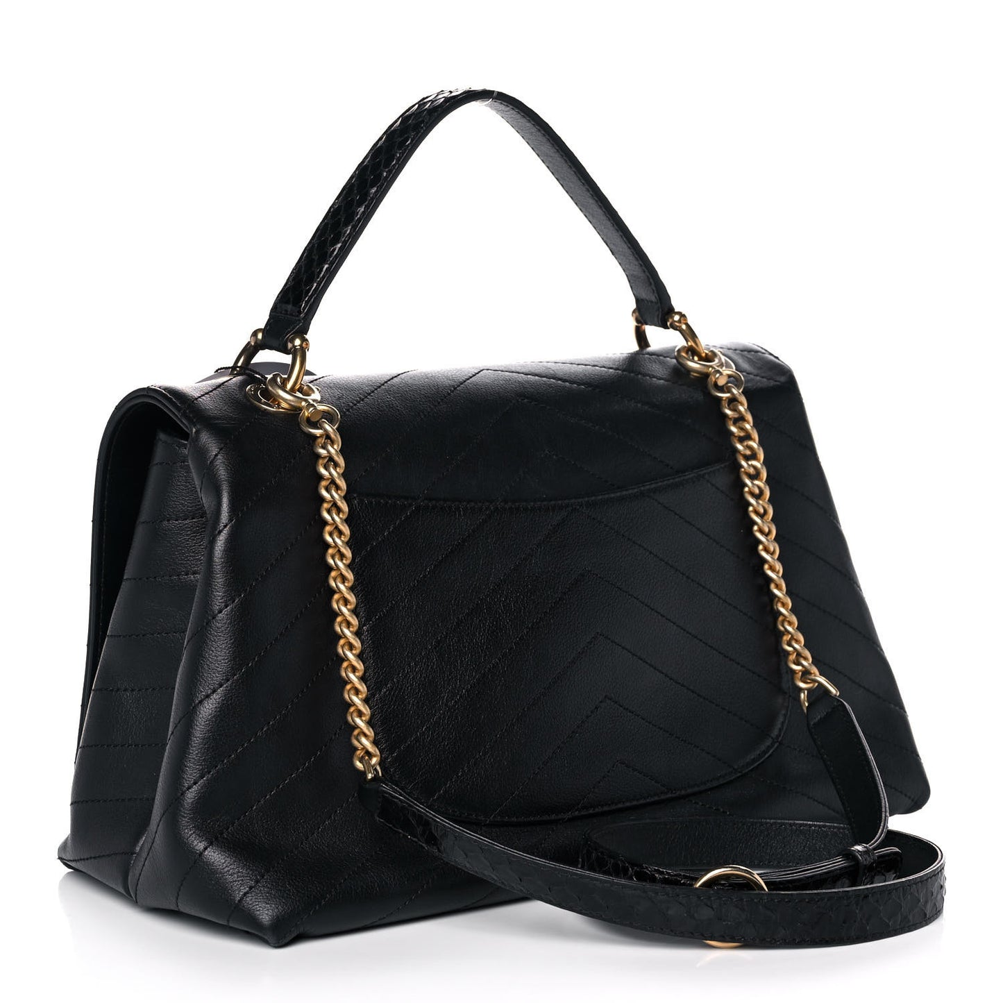 Grained Calfskin Chevron Stitched Medium Chic Top Handle Flap Black