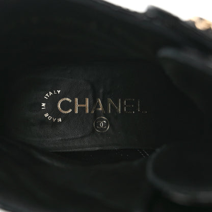 Chanel Shiny Calfskin Quilted Lace Up Combat Boots 37.5 Black 7 of 9