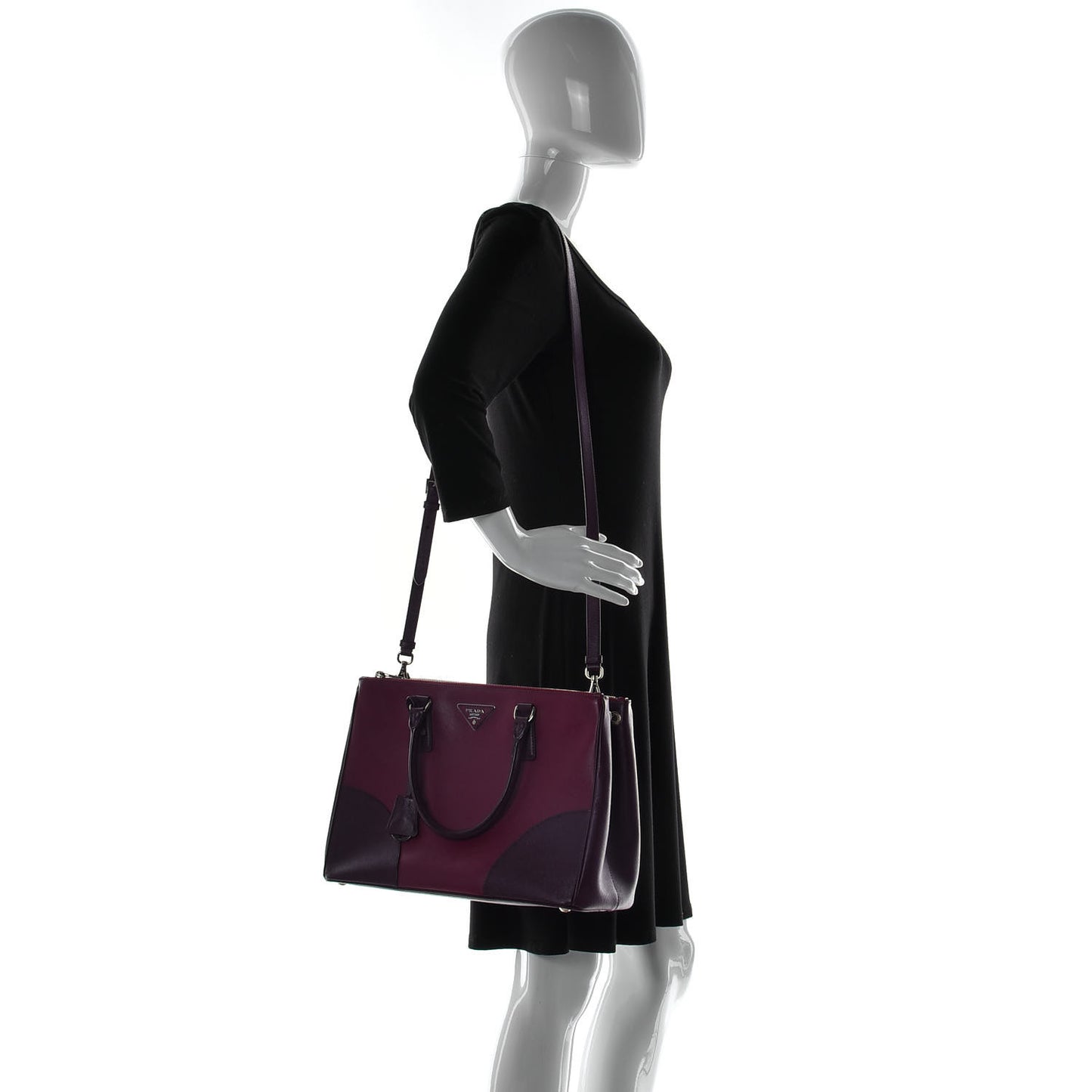 Saffiano Bi-Color Medium Galleria Double Zip Tote Cerise Granato