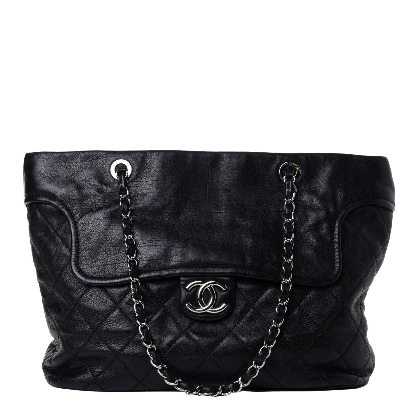 Calfskin Large Front Flap Tote Black