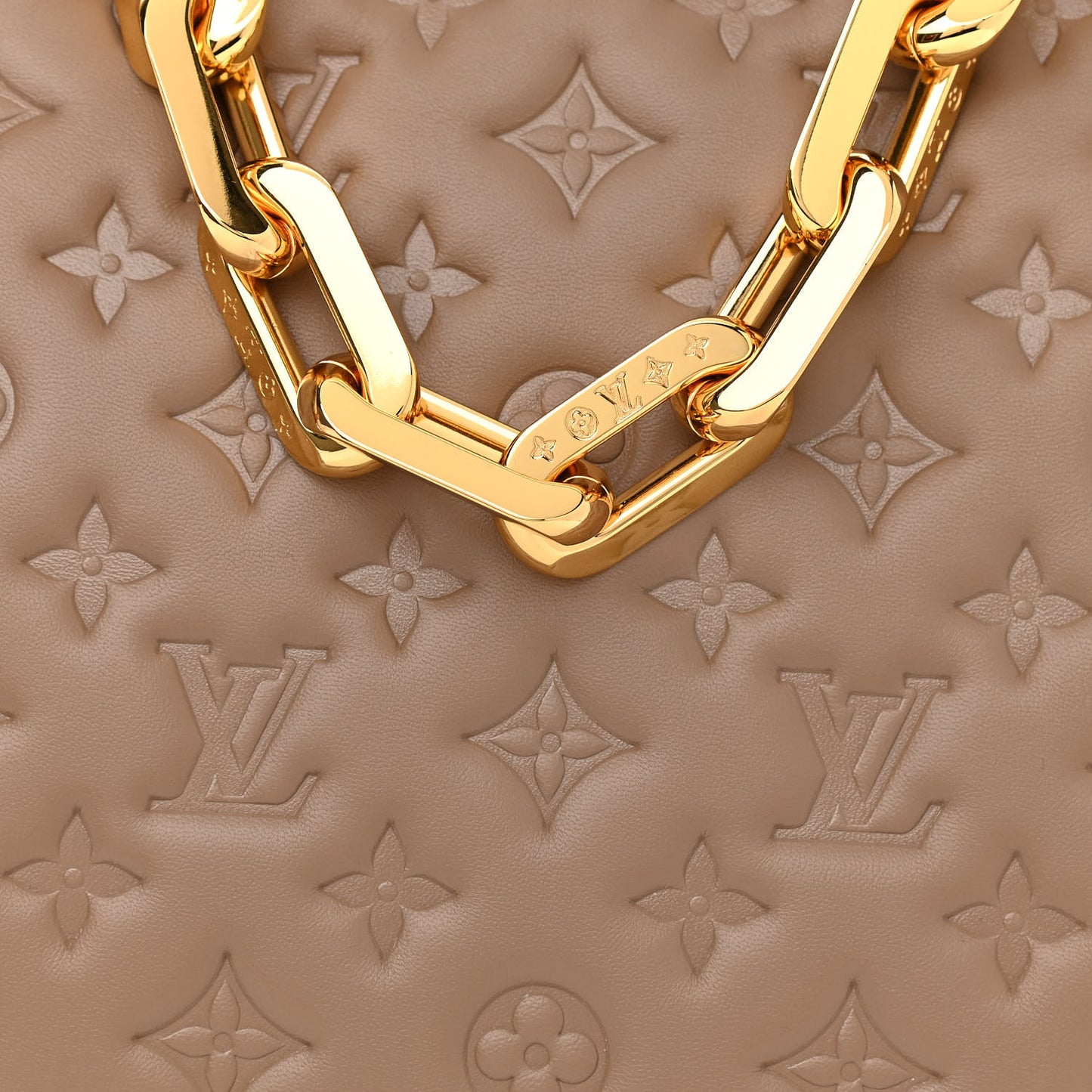 Lambskin Embossed Monogram Coussin MM Taupe