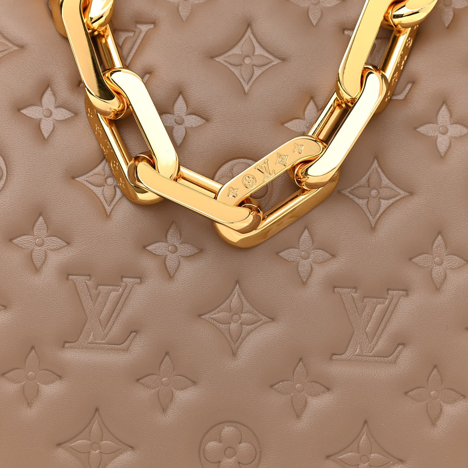 Louis Vuitton Lambskin Embossed Monogram Coussin MM Taupe 9 of 11