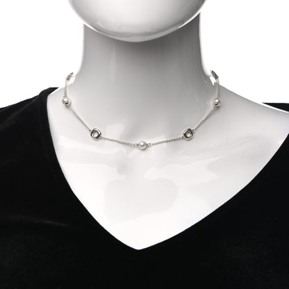 Tiffany Sterling Silver Pearl Elsa Peretti Cushion Station Necklace 2 of 4