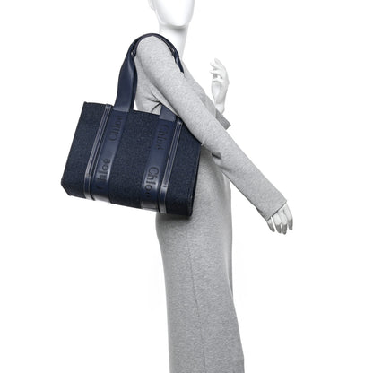 Chloe Felt Shiny Calfskin Medium Woody Ribbon Tote Obscure Navy 2 of 13
