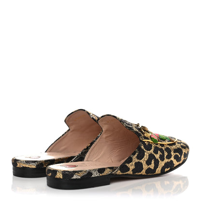 Gucci Lurex Jacquard Leopard Embroidered Womens Princetown Slippers 39.5 Black Gold 4 of 10