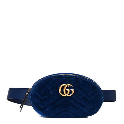 Gucci Velvet Matelasse GG Marmont Belt Bag 85 34 Cobalt Blue 1 of 13