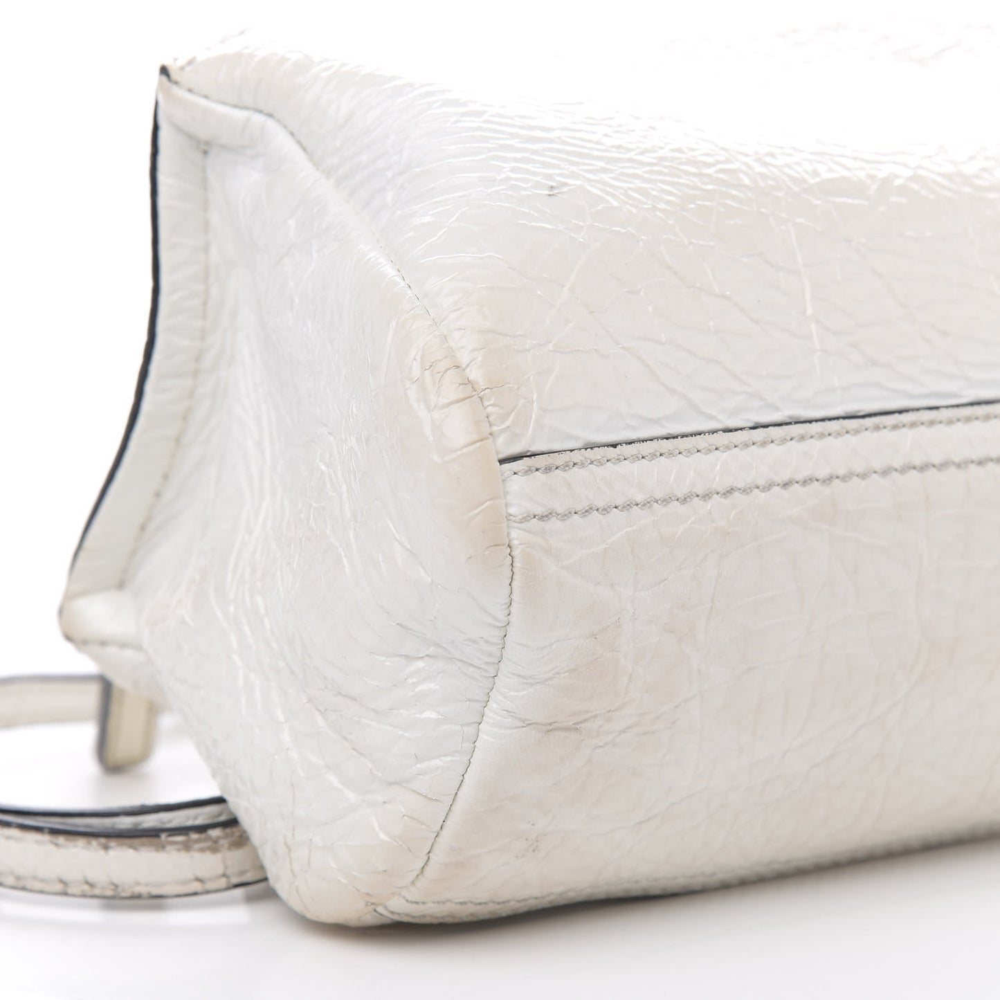 Crinkled Patent Deerskin Mini Pandora White