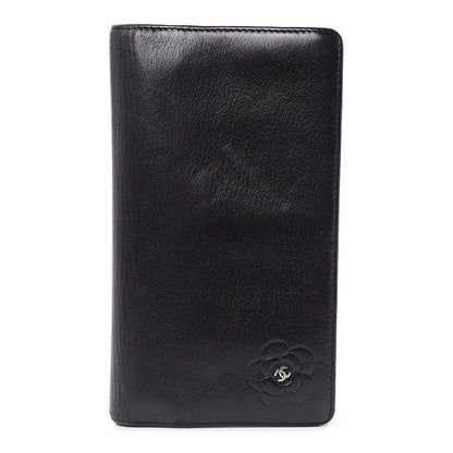 Chanel Goatskin Camellia Embossed Yen Wallet Black 1 of 11