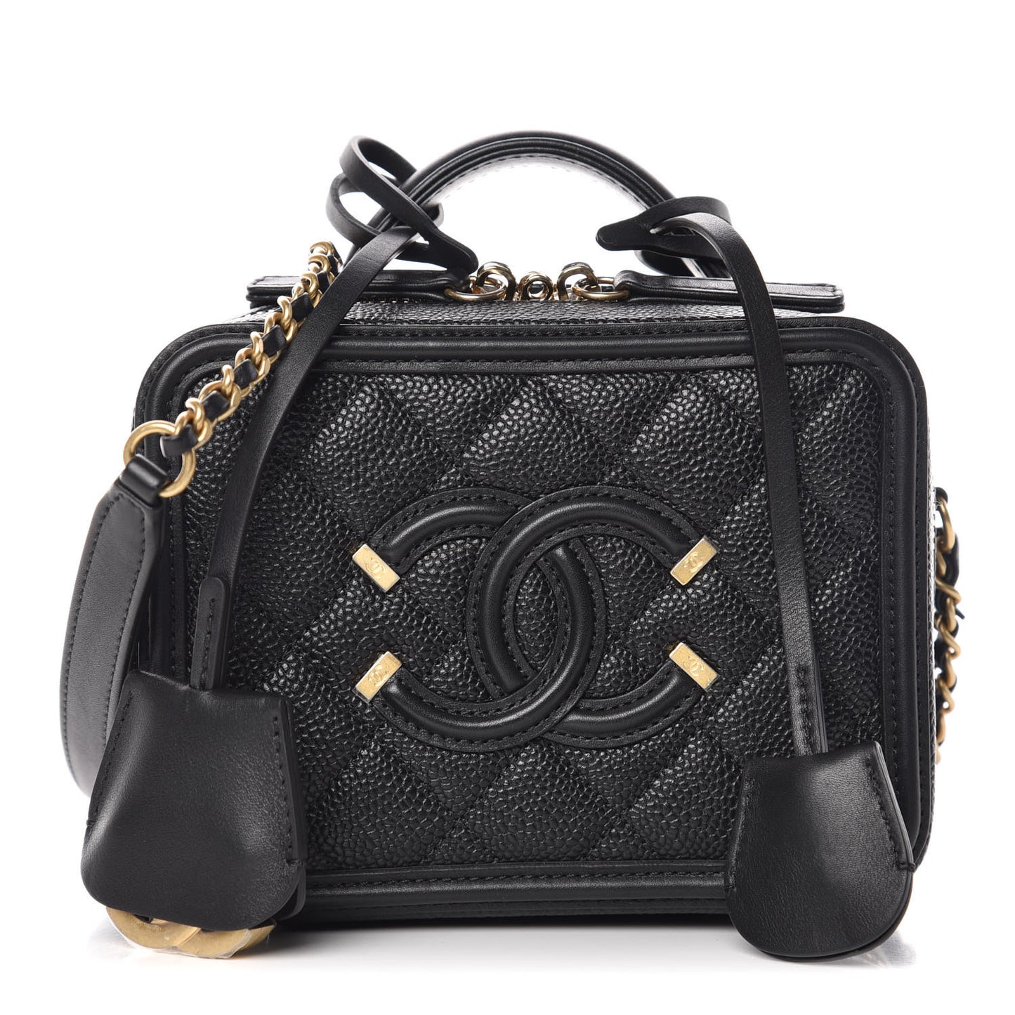Caviar Quilted Small CC Filigree Vanity Case Black