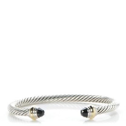David Yurman Sterling Silver 14K Yellow Gold Black Onyx 5mm Cable Classics Bracelet 1 of 5