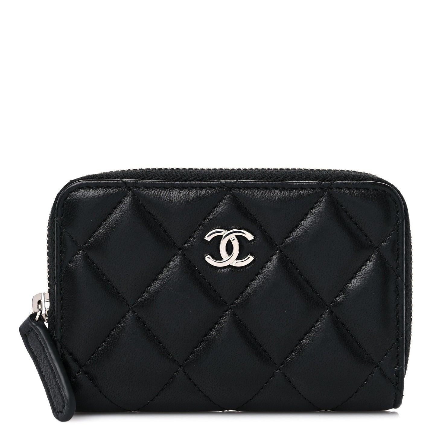 Lambskin Quilted Zip Coin Purse Black
