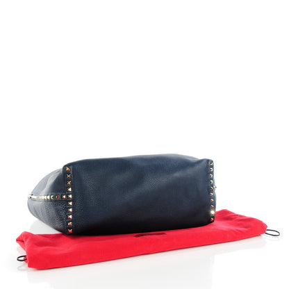 Valentino Garavani Pebbled Calfskin Medium Rockstud Reversible Tote Light Cuir Marine 5 of 9