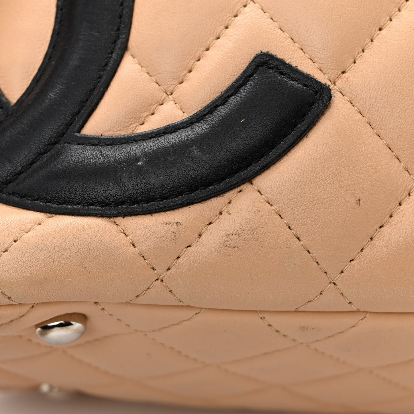 Calfskin Quilted Large Cambon Bowler Beige Black
