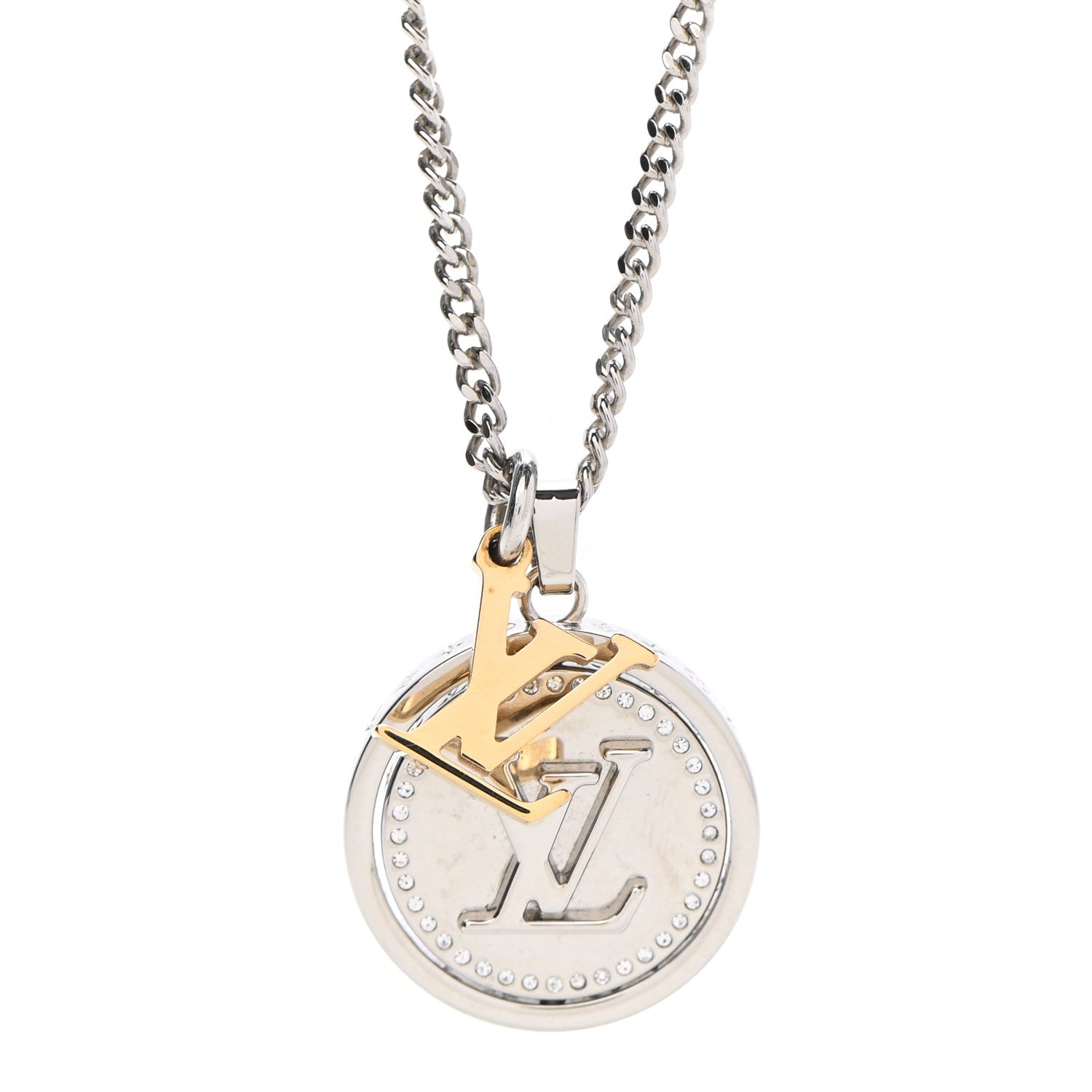 Louis Vuitton Louise Crystal Pendant Long Necklace Silver Gold 4 of 11
