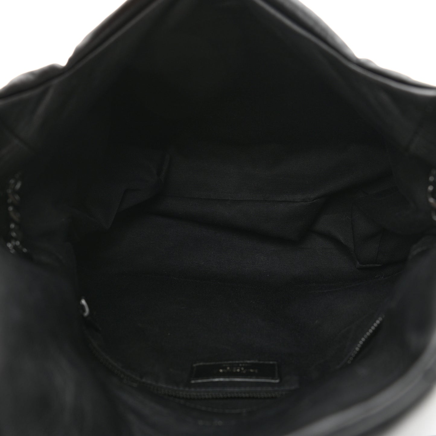 Lambskin Quilted Monogram Monochrome Medium Loulou Puffer Chain Satchel Black