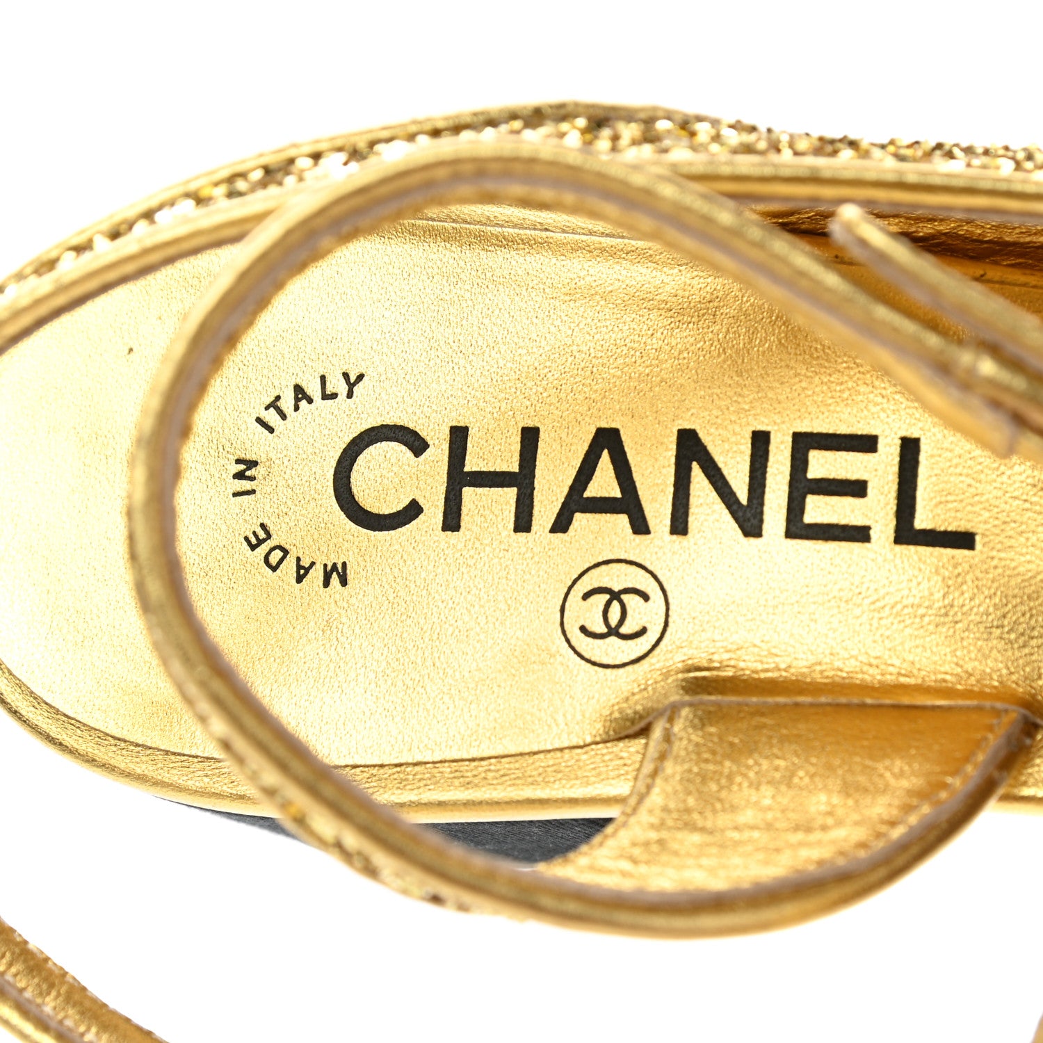 Chanel Glitter Grosgrain Cap Toe CC Ankle Wrap Pumps 39 Gold Black 7 of 8