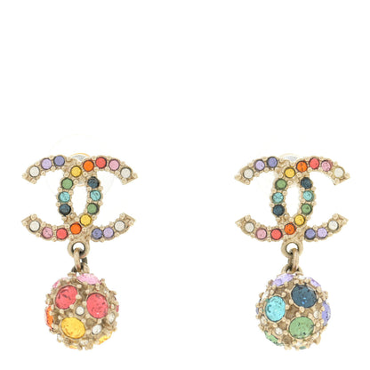 Chanel Crystal Over The Rainbow CC Drop Earrings Gold Multicolor 1 of 5