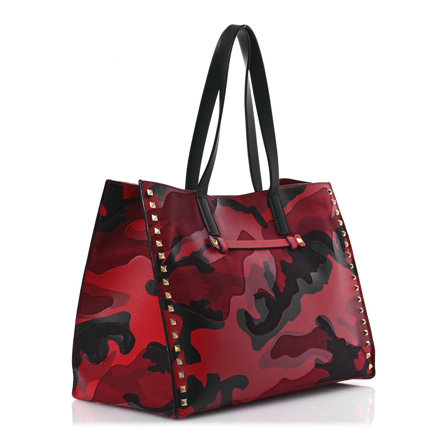 Nappa Canvas Camouflage Medium Rockstud Soft Tote Red