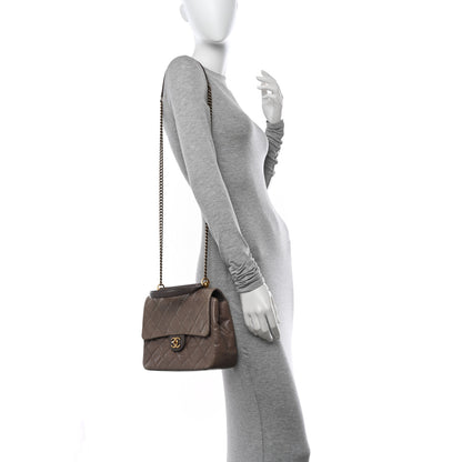 Chanel Glazed Calfskin Quilted Medium Gold Bar Top Handle Flap Dark Grey 2 of 20