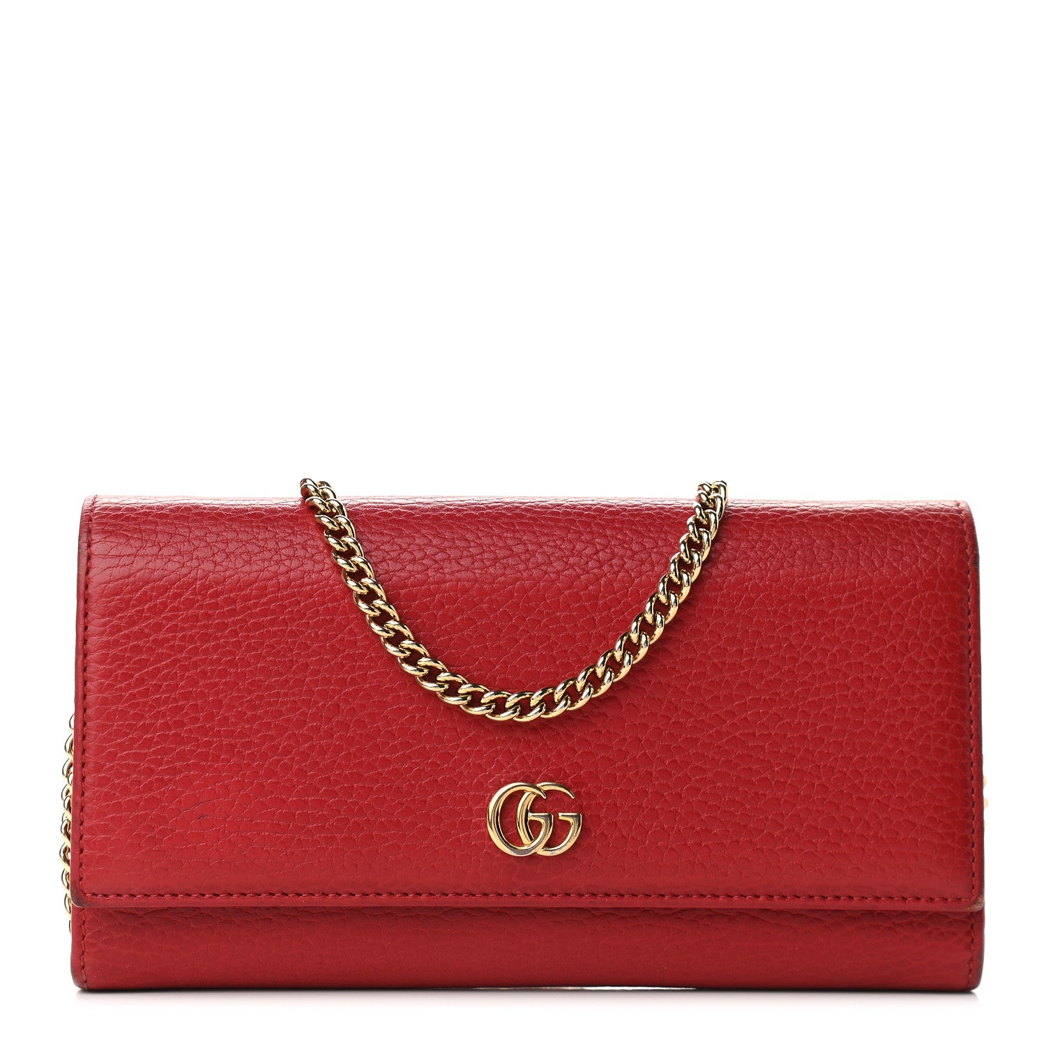 Gucci Dollar Calfskin Petite GG Marmont Wallet Chain Bag Hibiscus Red 1 of 9